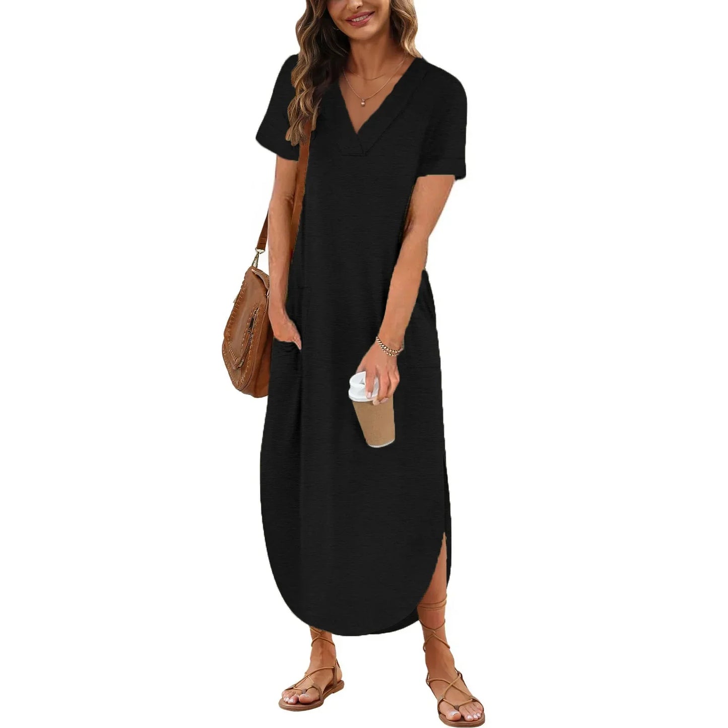 CD - Rochie casual din bumbac cu decolteu în V