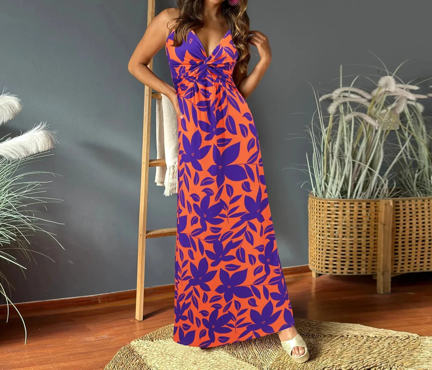 CD - Rochie maxi boho chic fără umeri