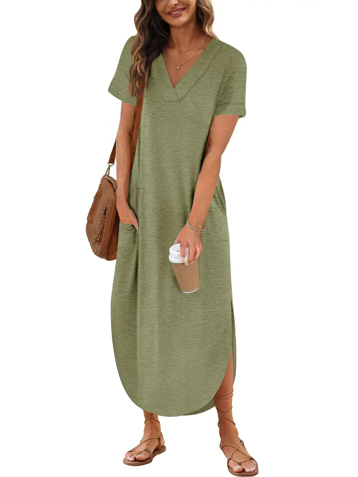 CD - Rochie casual din bumbac cu decolteu în V