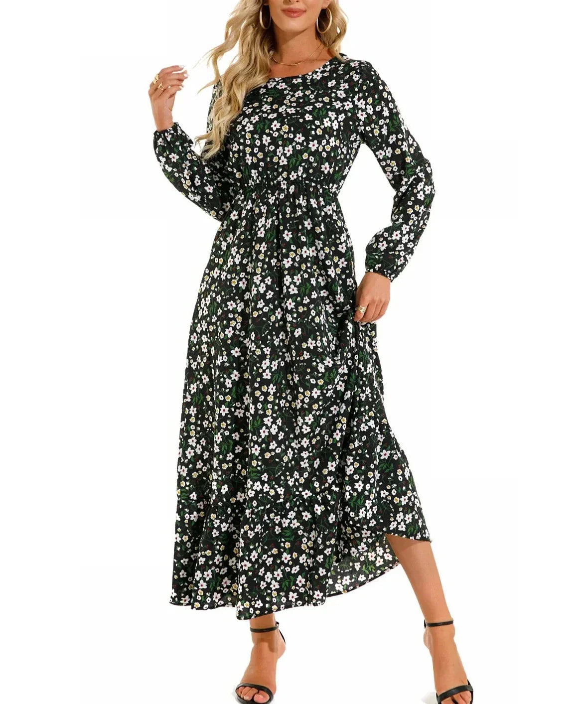 CD - Rochie florală cu decolteu rotund