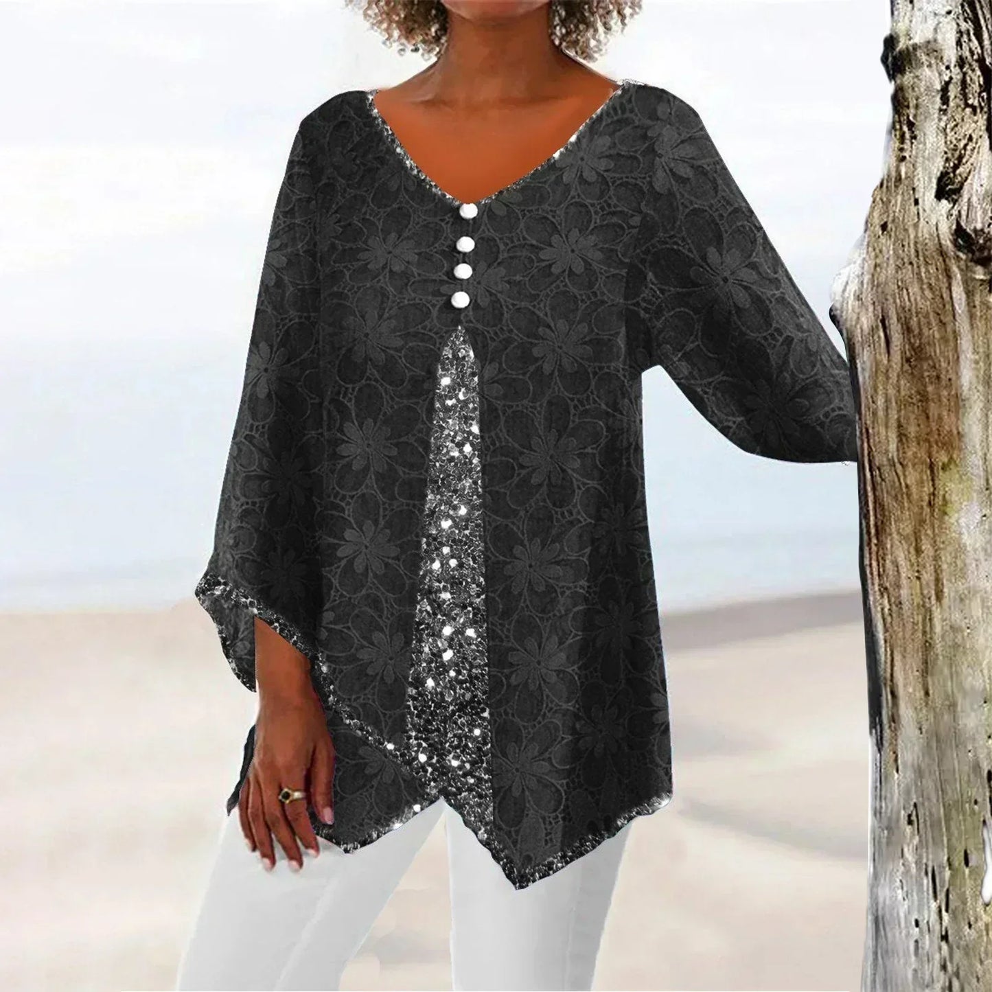 CD | Top vintage elegant supradimensionat cu imprimeu floral