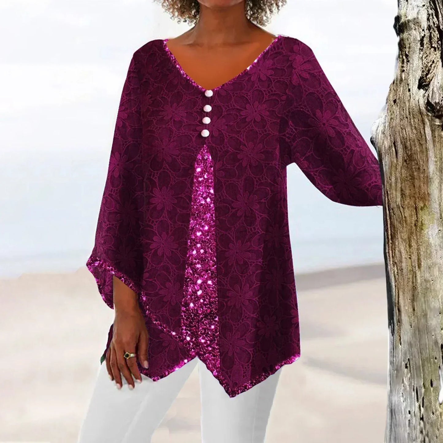 CD | Top vintage elegant supradimensionat cu imprimeu floral