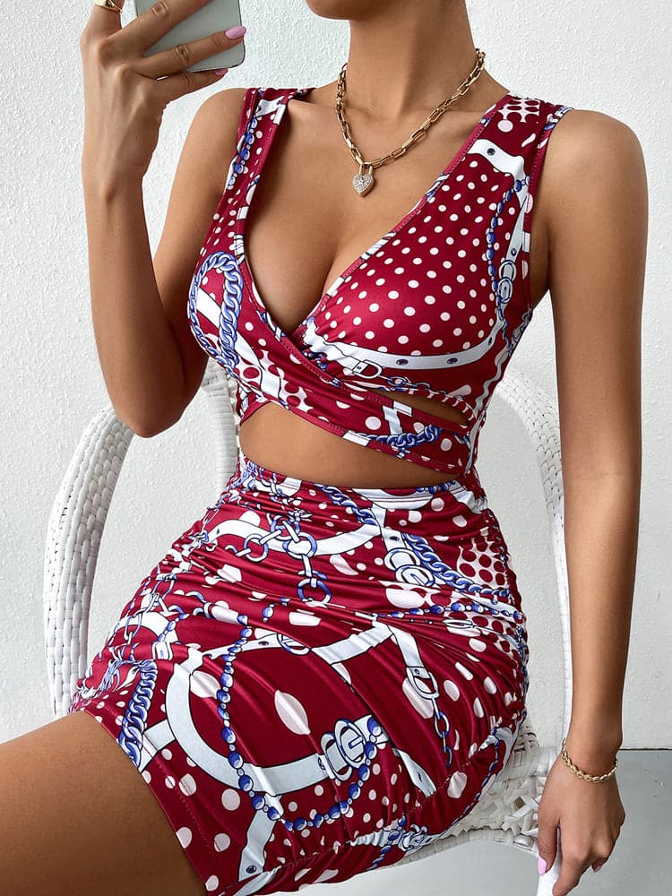 CD | Sexy fără mâneci adânc V-neck petrecere mini rochie