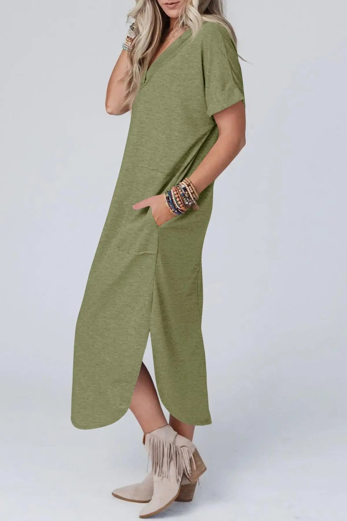 CD - Rochie casual din bumbac cu decolteu în V