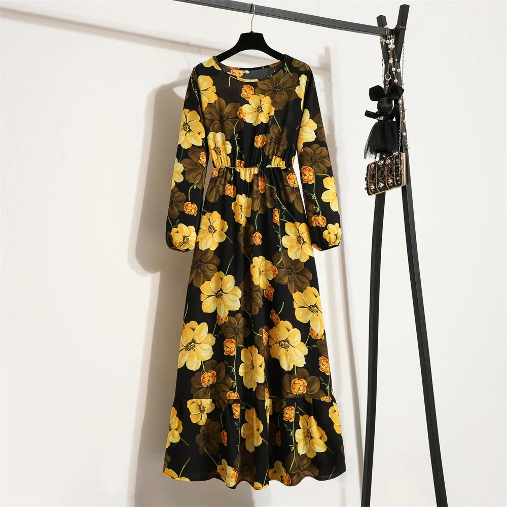 CD | rochie maxi boemă de primăvară-vară cu imprimeu floral