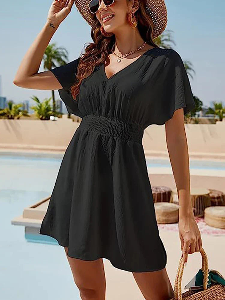 CD | 2024 Solid vrac alb rochie de plajă doamnelor boho mini rochie