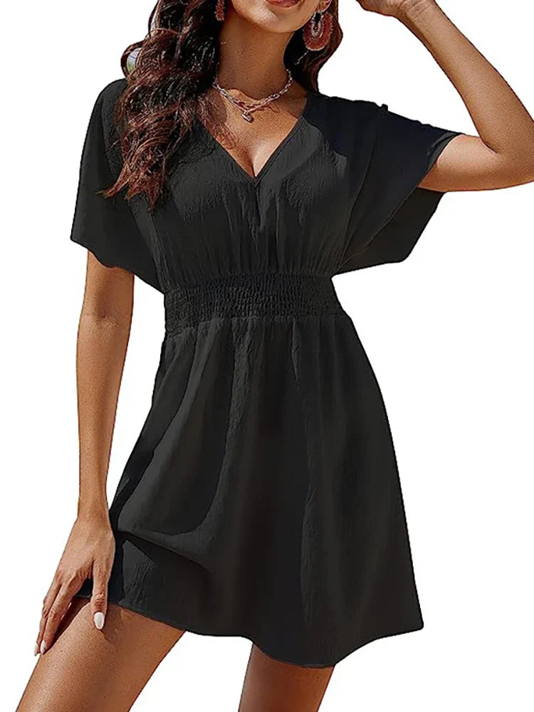CD | 2024 Solid vrac alb rochie de plajă doamnelor boho mini rochie