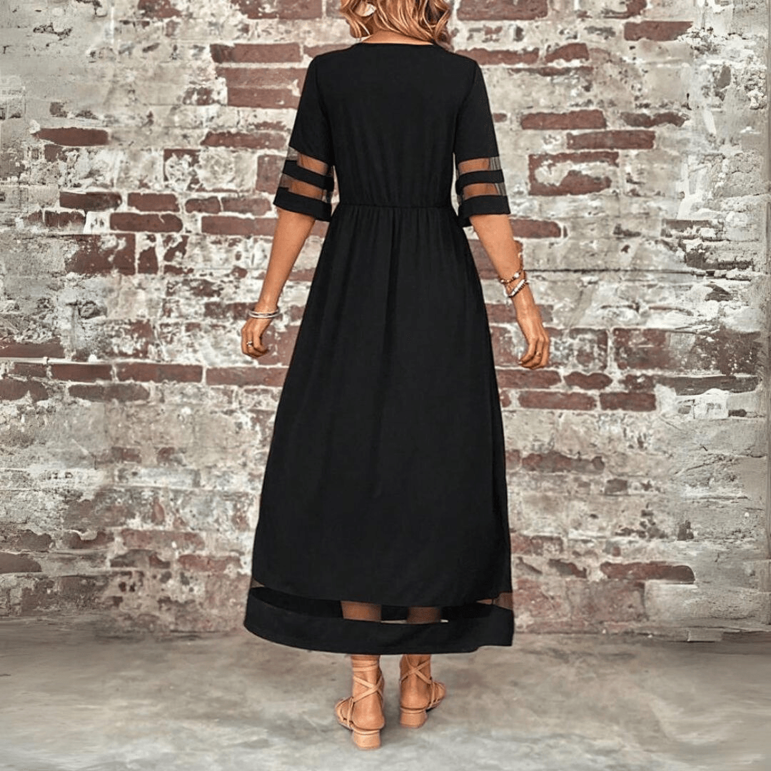 CD | Rochie maxi pentru femei - Croială fluidă - Talie Empire - Dantelă pe mâneci - Lungime până la gleznă