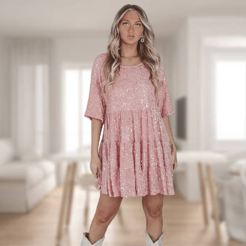 CD : Rochie babydoll casual, strălucitoare, cu o croială lejeră