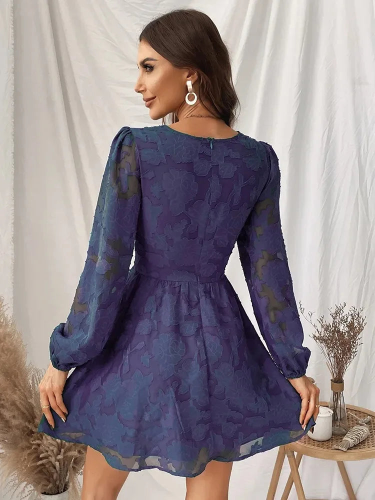 CD | 2024 Rochie mini boho sexy, verde, cu mânecă lungă, decoltată, în stil A-line
