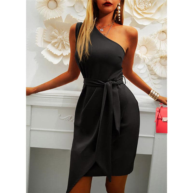 CD | Sexy off-the-shoulder, asimetric bodycon rochie mini cu decolteu fantă