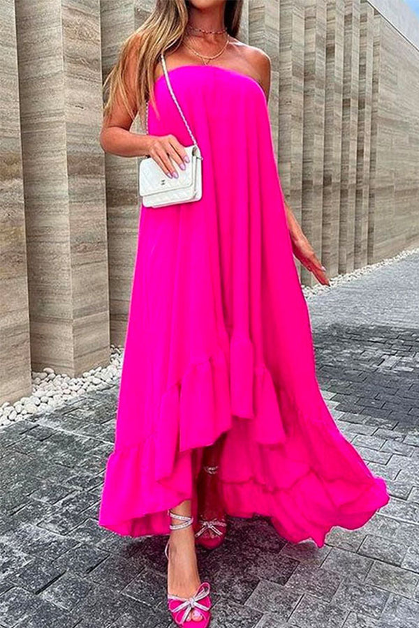 CD | Rochie maxi fără mâneci, fără umeri, neregulată, cu volane