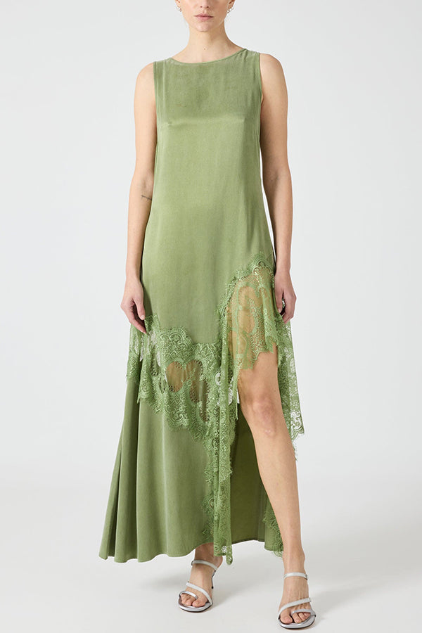 CD | Pretty Soul satin dantelă trim largă decolteu neregulate tiv fantă rochie maxi