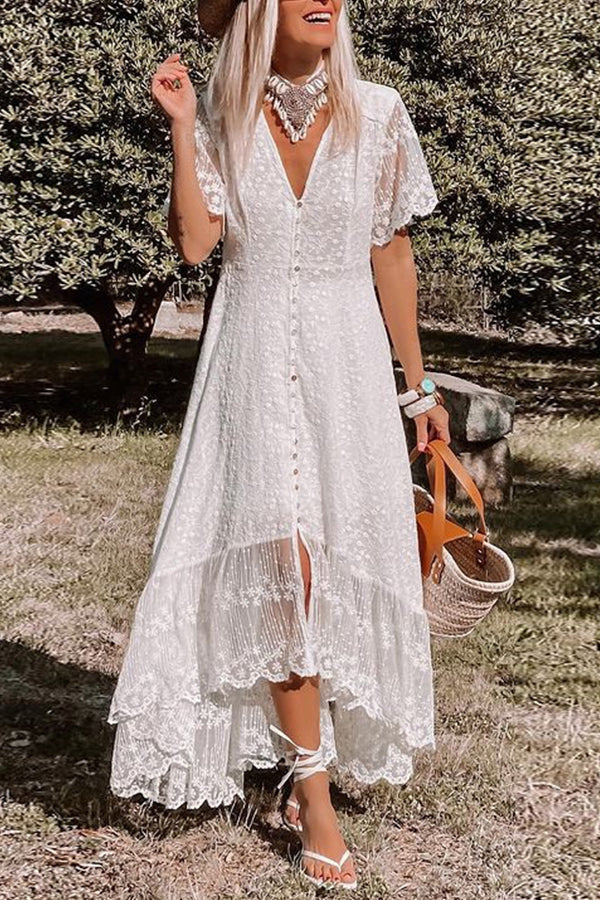 CD | V-neck slim fit rochie florale dantelă rochie midi