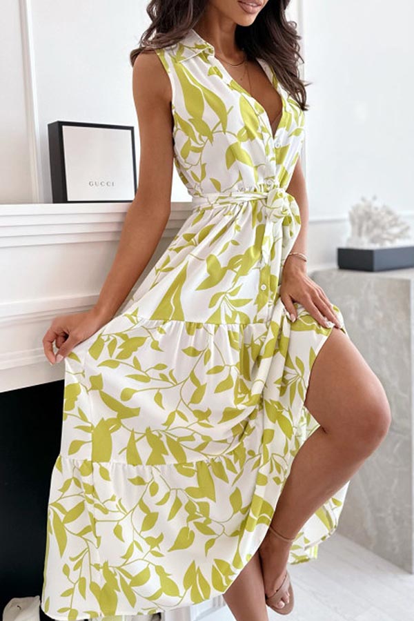 CD | ROCHIE MIDI DE CĂMAȘĂ CU CENTURĂ IMPRIMATĂ CU SILUETĂ VEGETALĂ