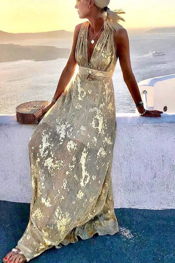 CD | Golden Sunset Stories rochie maxi cu decolteu în V