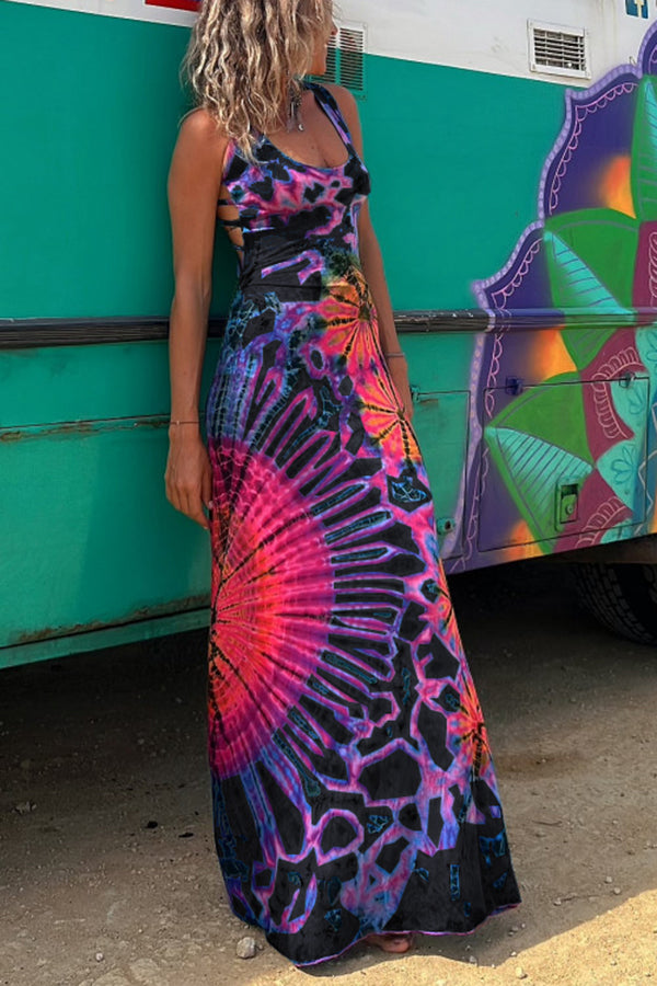 CD | La Bamba rochie maxi stretch cu imprimare tie-dye lace-up pe spate