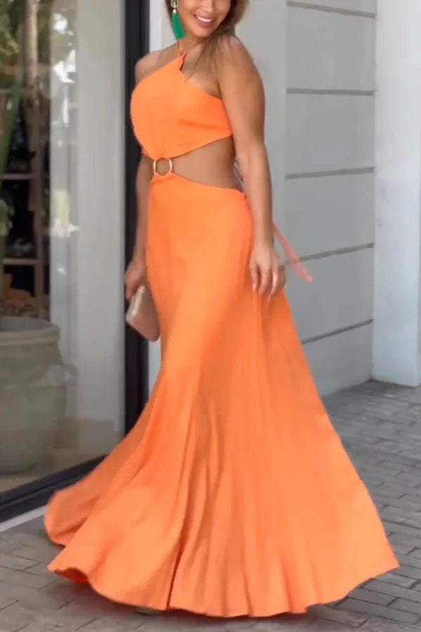 CD | Sexy halterneck backless rochie maxi fără mâneci