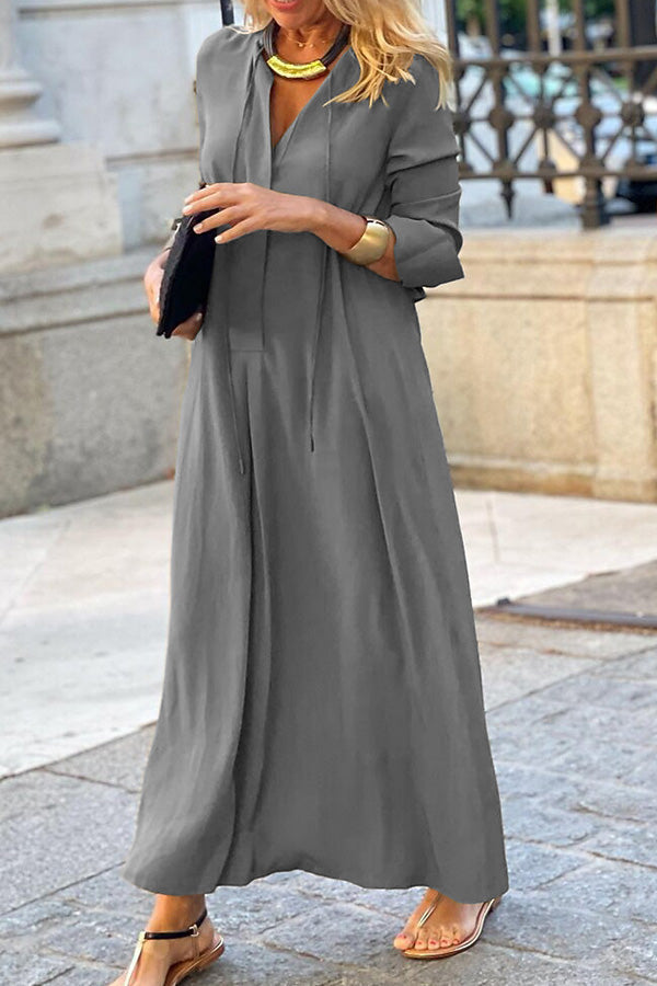 CD | Culoare solidă Lapel mânecă lungă simplă Casual Shirt rochie lungă