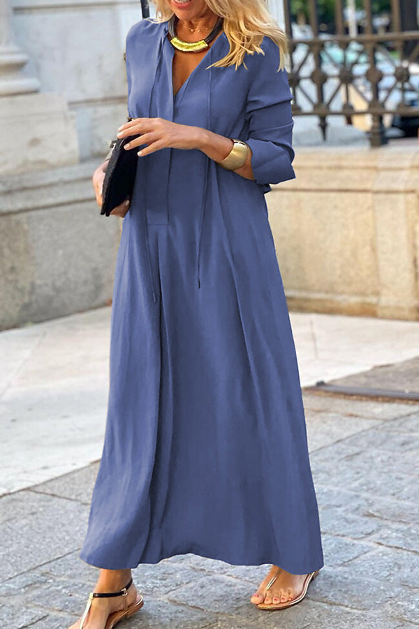 CD | Culoare solidă Lapel mânecă lungă simplă Casual Shirt rochie lungă