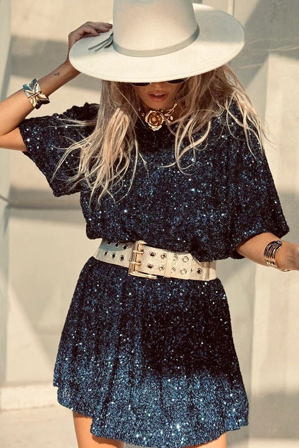 CD | Night Moves paiete tesatura mâneci scurte backless H-line rochie mini