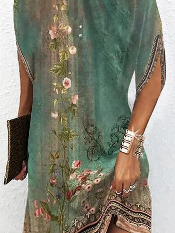 CD | Mâneci batwing Rochie mini lejeră cu imprimeu floral și decolteu rotund