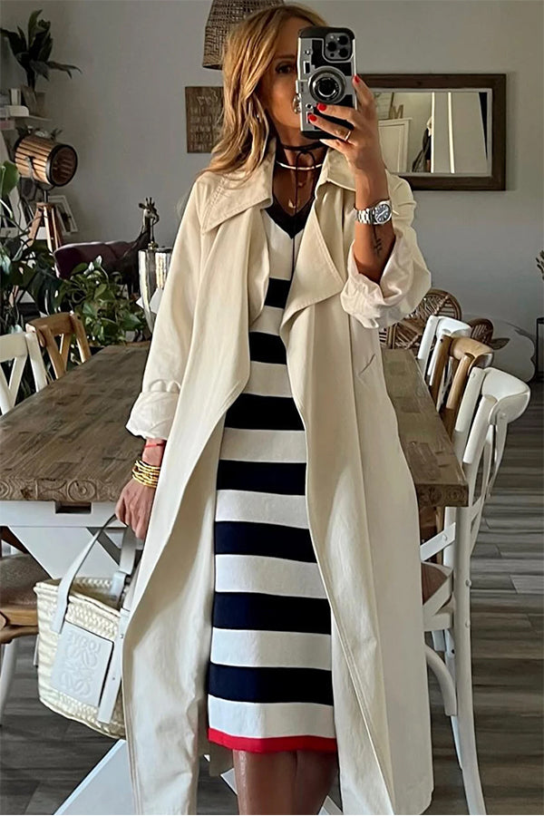 CD | Stripes Rochie midi elegantă cu decolteu în V și mâneci lungi