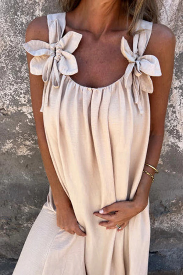 CD | Rochie Maxi solidă cu ornamente florale, fără mâneci, lejeră