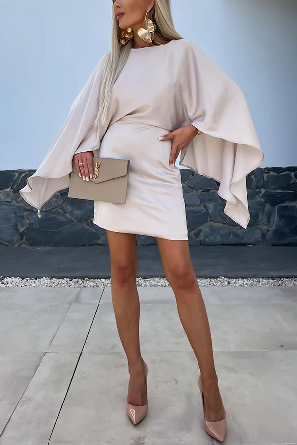 CD | Beautiful Wings Satin fluture mâneci talie Elasticated formale Mini rochie