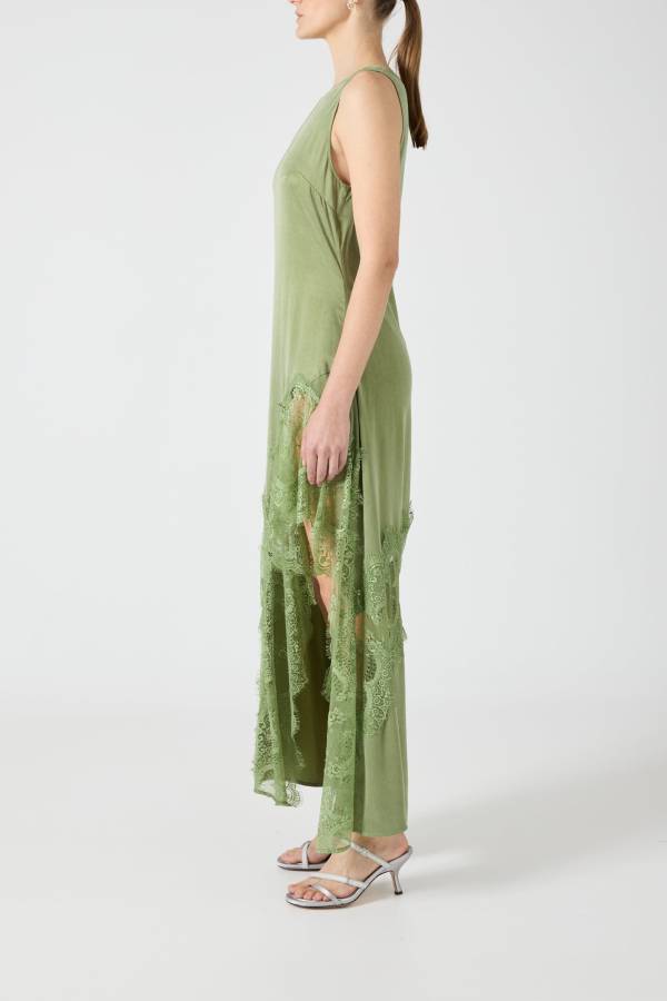 CD | Pretty Soul satin dantelă trim largă decolteu neregulate tiv fantă rochie maxi