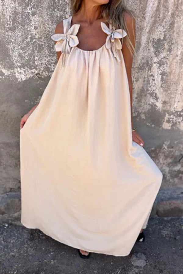 CD | Rochie Maxi solidă cu ornamente florale, fără mâneci, lejeră