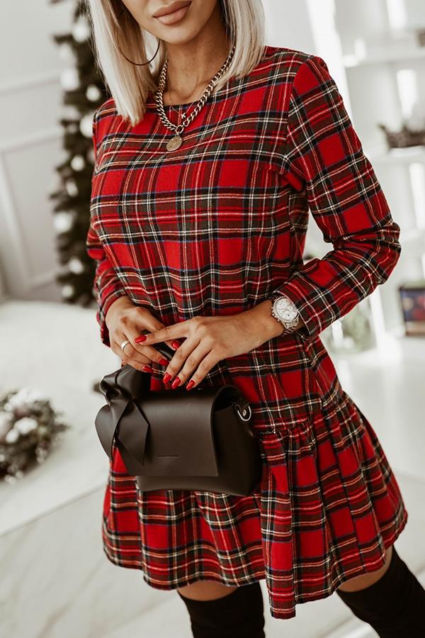 CD | Fashionable verifica model mâneci lungi rotund decolteu subțire rochie mini