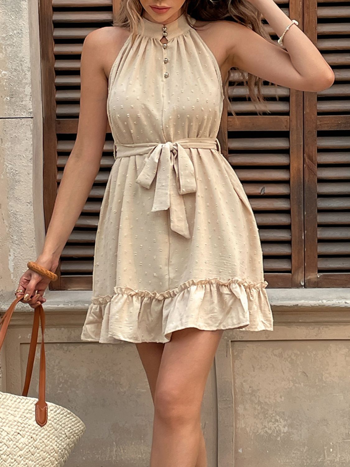 CD | Perfee Swiss Dot rochie mini fără mâneci cu volane