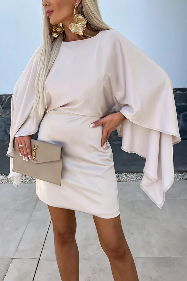 CD | Beautiful Wings Satin fluture mâneci talie Elasticated formale Mini rochie