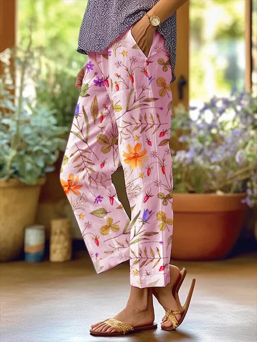 CD | Femeii Floral Design Loose buzunar Patchwork Pantaloni casual