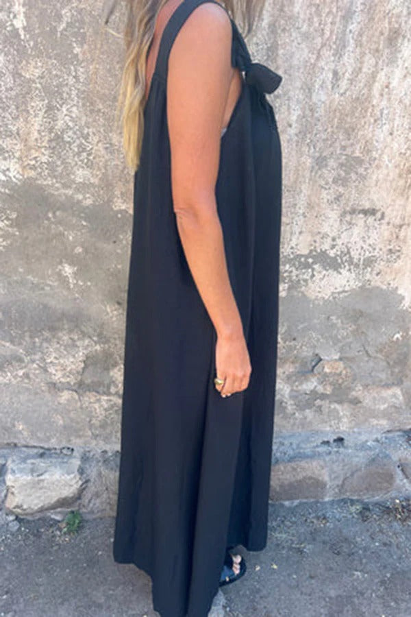 CD | Rochie Maxi solidă cu ornamente florale, fără mâneci, lejeră