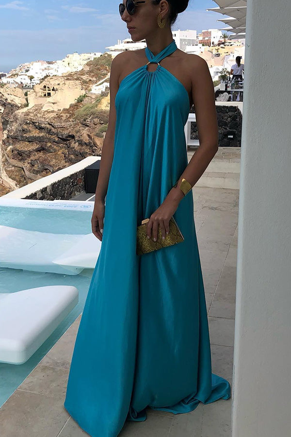 CD | Elegant și fabulos satin halter backless partid / vocație rochie maxi