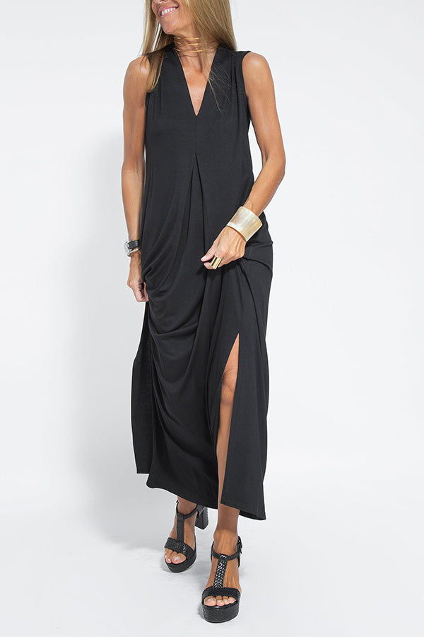 CD | Elegant este pentru totdeauna tricot culoare solidă fără mâneci fantă rochie maxi