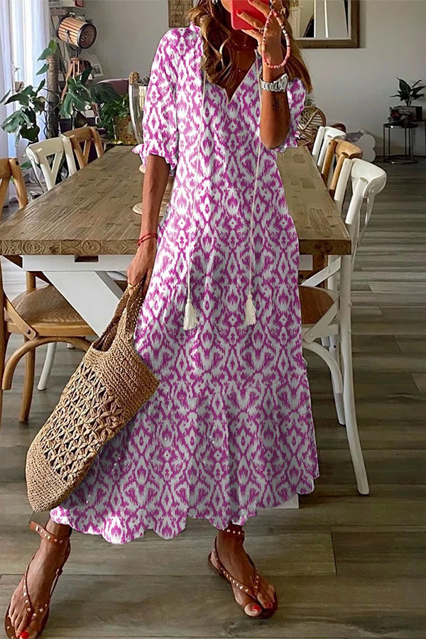 CD | Geometric print Casual V-neck rochie maxi