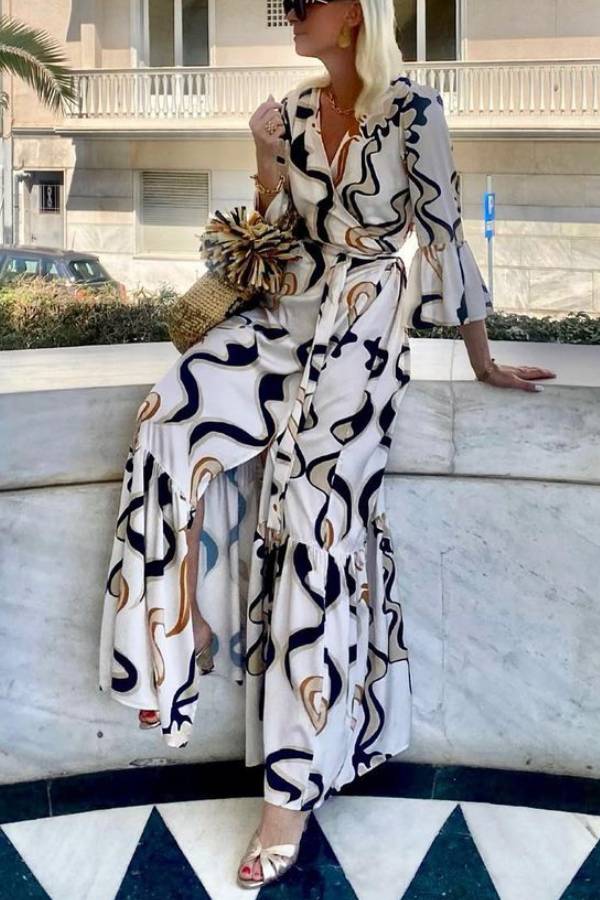 CD | Rochie maxi tie-dye albă și neagră
