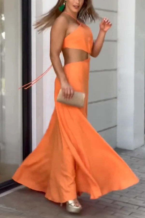 CD | Sexy halterneck backless rochie maxi fără mâneci