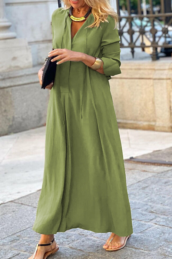 CD | Culoare solidă Lapel mânecă lungă simplă Casual Shirt rochie lungă