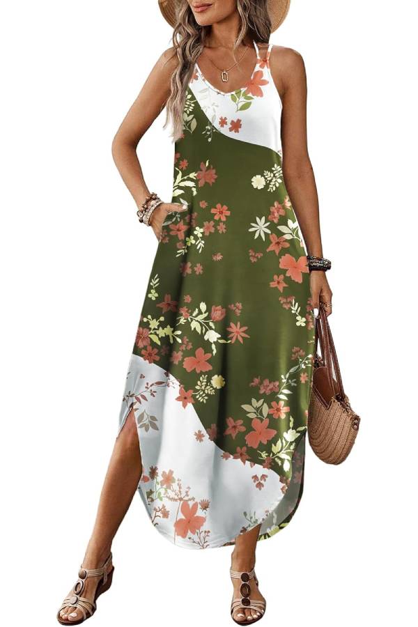 CD | Casual V-neck halter fantă boemă plajă resort rochie maxi