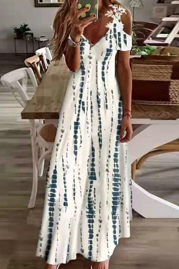 CD | Viana Rochie maxi cu mâneci drepte, imprimată cu dantelă în culori contrastante