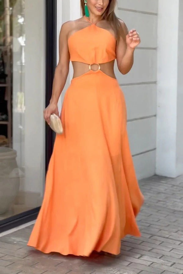 CD | Sexy halterneck backless rochie maxi fără mâneci
