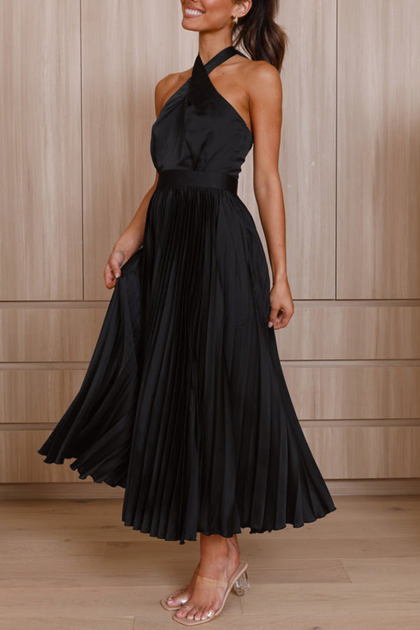CD | Beaming Smile satin halterneck rochie midi plisată