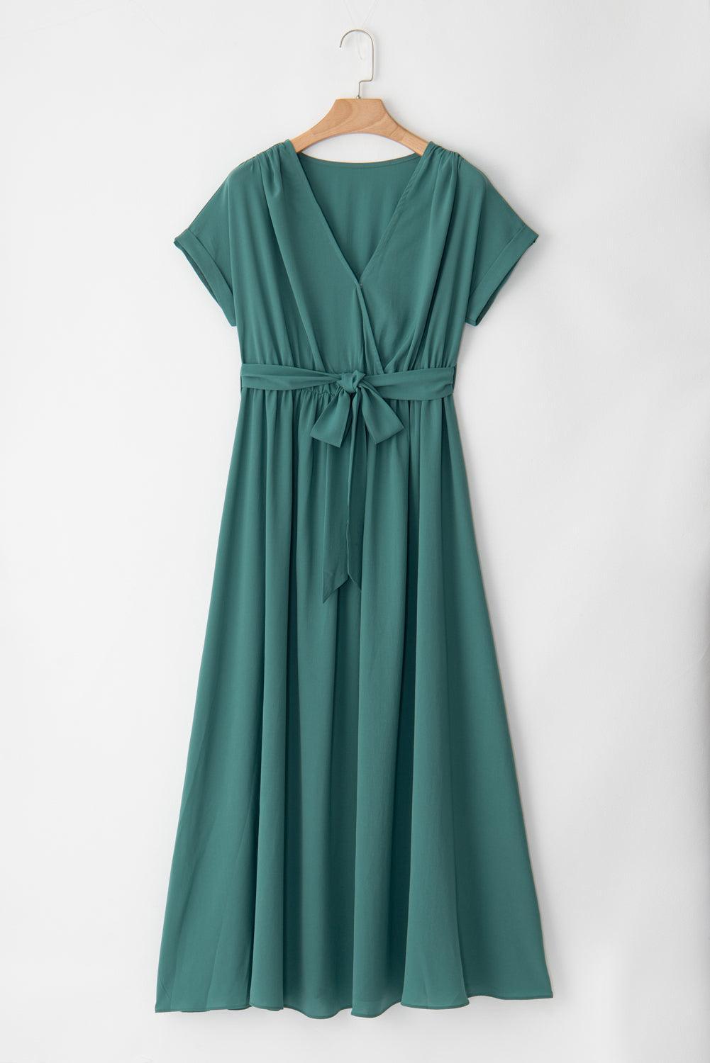 CD | Rochie maxi verde închis cu pliuri pentru femei