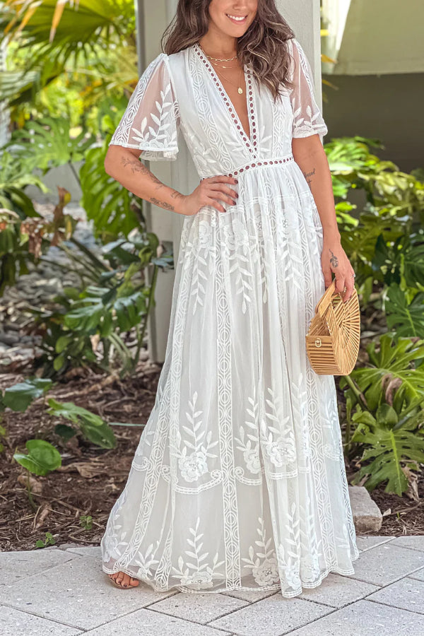 CD | ROCHIE MAXI ALBĂ CU OCHIURI DIN DANTELĂ