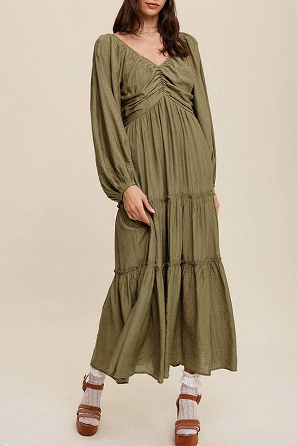 CD | Verde V-neck bowknot decolteu volan dungi rochie maxi