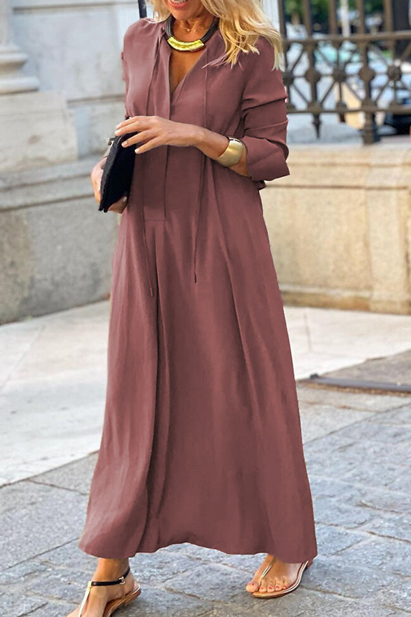 CD | Culoare solidă Lapel mânecă lungă simplă Casual Shirt rochie lungă